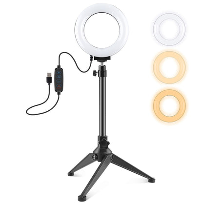 PULUZ 4.7 inch 12cm USB 3 Modes Dimmable LED Ring Vlogging Photography Video Lights + Desktop Tripod Holder with Cold Shoe Tripod Ball Head - Ring Light by PULUZ | Online Shopping UK | buy2fix