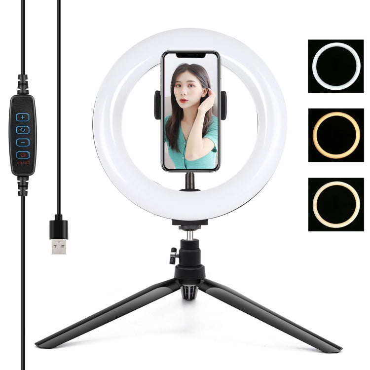 PULUZ 7.9 inch 20cm Light + Desktop Tripod Mount USB 3 Modes Dimmable Dual Color Temperature LED Curved Light Ring Vlogging Selfie Beauty Photography Video Lights with Phone Clamp(Black) - Ring Light by PULUZ | Online Shopping UK | buy2fix