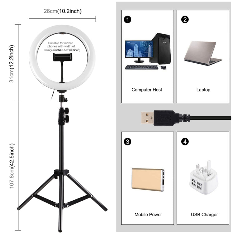 PULUZ 10.2 inch 26cm Marquee LED RGBWW Selfie Beauty Light  + 1.1m Tripod Mount 168 LED Dual-color Temperature Dimmable Ring Vlogging Photography Video Lights with Cold Shoe Tripod Ball Head & Remote Control & Phone Clamp(Black) - Ring Light by PULUZ | Online Shopping UK | buy2fix