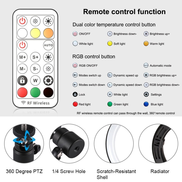 PULUZ 10.2 inch 26cm Marquee LED RGBWW Selfie Beauty Light + Desktop Tripod Mount 168 LED Dual-color Temperature Dimmable Ring Vlogging Photography Video Lights with Cold Shoe Tripod Ball Head & Remote Control & Phone Clamp(Black) - Consumer Electronics by PULUZ | Online Shopping UK | buy2fix