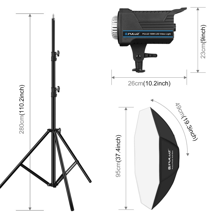 PULUZ 150W 3200K-5600K Photo Studio Strobe Flash Light Kit with Softbox Reflector & Tripod(US Plug) - Shoe Mount Flashes by PULUZ | Online Shopping UK | buy2fix