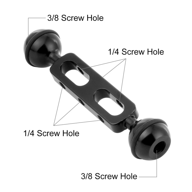 PULUZ 5.1 inch 13cm Aluminum Alloy Dual Balls Arm, Ball Diameter: 25mm(Black) - Diving Accessories by PULUZ | Online Shopping UK | buy2fix