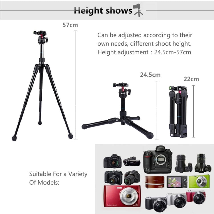 PULUZ  Pocket Mini Microspur Photos Magnesium Alloy Tripod Mount with 360 Degree Ball Head  for DSLR &  Digital Camera, Adjustable Height: 24.5-57cm, Load Max: 3kg - Tripods by PULUZ | Online Shopping UK | buy2fix