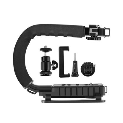 PULUZ U/C Shape 3-Head Cold Shoes Portable Handheld DV Bracket Stabilizer Kit with Cold Shoe Tripod Head & Phone Clamp & Quick Release Buckle & Long Screw for All SLR Cameras and Home DV Camera - Camera Stabilizer by PULUZ | Online Shopping UK | buy2fix