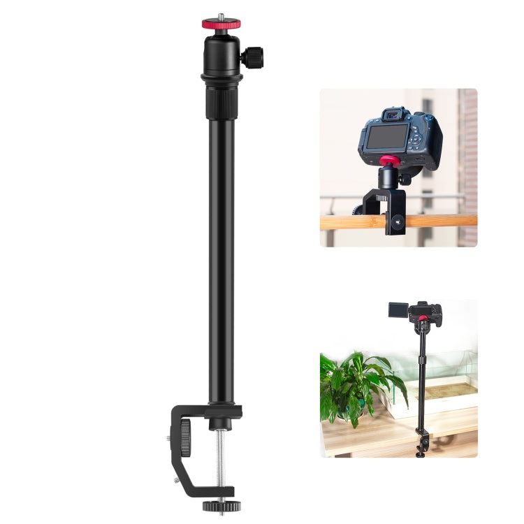 PULUZ C Clamp Mount Light Stand Extension Central Shaft Rod Monopod Holder Kits with Ball-Head, Rod Length: 33-60cm(Black) - Camera Accessories by PULUZ | Online Shopping UK | buy2fix