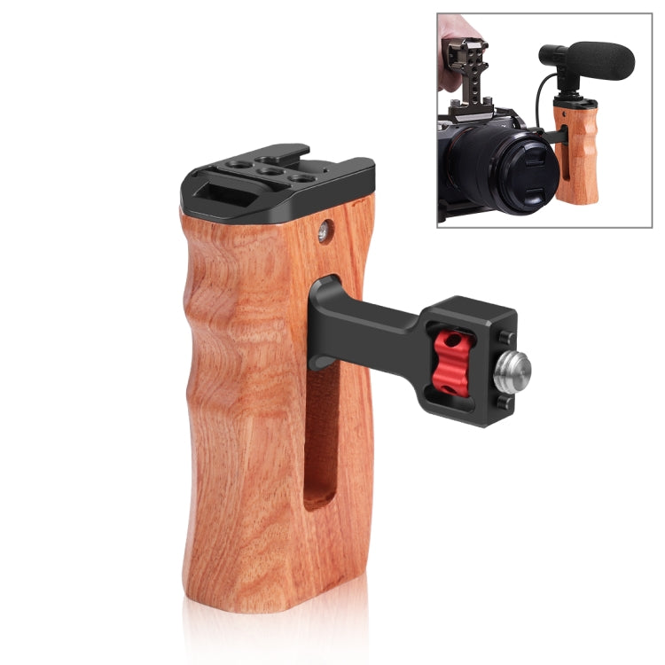 PULUZ 3/8 inch Screw Universal Camera Wooden Side Handle with Cold Shoe Mount for Camera Cage Stabilizer(Black) - Camera Stabilizer by PULUZ | Online Shopping UK | buy2fix