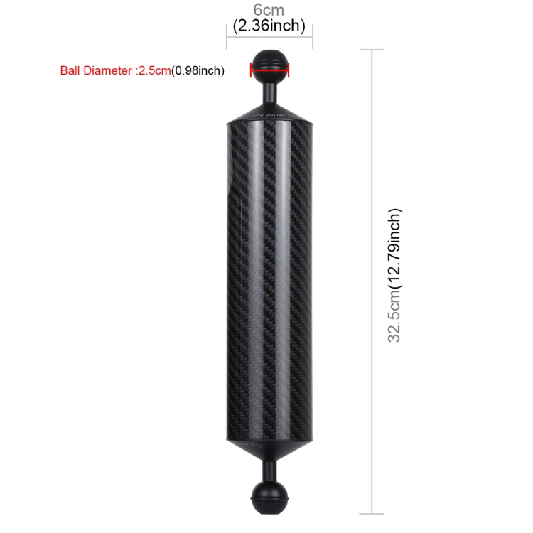 PULUZ 12.79 inch 32.5cm Length 60mm Diameter Dual Balls Carbon Fiber Floating Arm, Ball Diameter: 25mm, Buoyancy: 400g - Camera Accessories by PULUZ | Online Shopping UK | buy2fix