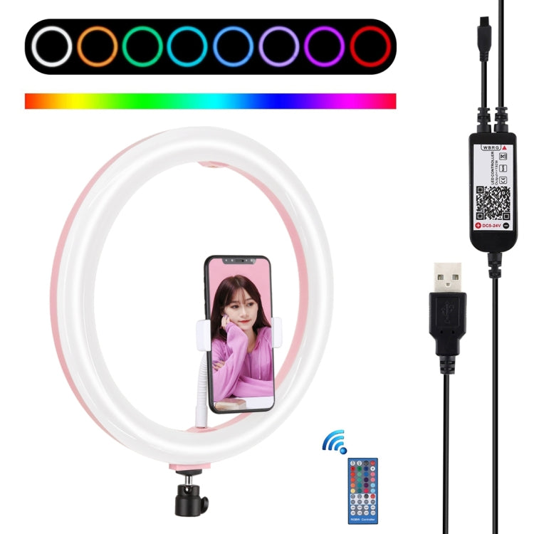 PULUZ 11.8 inch 30cm RGB Dimmable LED Dual Color Temperature LED Curved Diffuse Light Ring Vlogging Selfie Photography Video Lights with  Tripod Ball Head & Phone Clamp & Remote Control(Pink) - Ring Light by PULUZ | Online Shopping UK | buy2fix