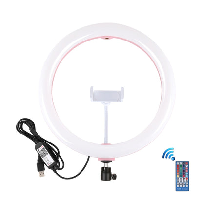 PULUZ 11.8 inch 30cm RGB Dimmable LED Dual Color Temperature LED Curved Diffuse Light Ring Vlogging Selfie Photography Video Lights with  Tripod Ball Head & Phone Clamp & Remote Control(Pink) - Consumer Electronics by PULUZ | Online Shopping UK | buy2fix