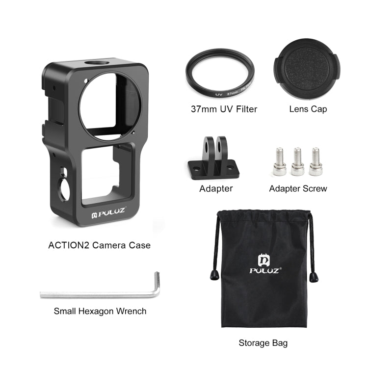 PULUZ CNC Aluminum Alloy Cage for DJI Action 2(Black) - Protection Frame by PULUZ | Online Shopping UK | buy2fix