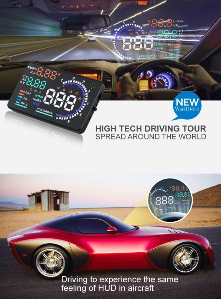 A8 5.5 inch Car OBDII HUD Warning System Vehicle-mounted Head Up Display Projector with LED, Support Fuel Consumption & Over Speed Alarm & Water Temperature & Fault Diagnosis - Head Up Display System by buy2fix | Online Shopping UK | buy2fix