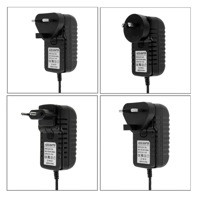 4 in 1 EU Plug + US Plug + UK Plug + AU Plug AC 100-240V to DC 12V 3A Power Adapter, Tips: 5.5 x 2.1mm, Cable Length: about 1.2m(Black) - Consumer Electronics by buy2fix | Online Shopping UK | buy2fix