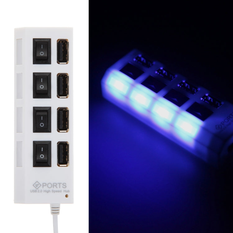 4 Ports USB Hub 2.0 USB Splitter High Speed 480Mbps with ON/OFF Switch, 4 LED(White) - USB 2.0 HUB by buy2fix | Online Shopping UK | buy2fix