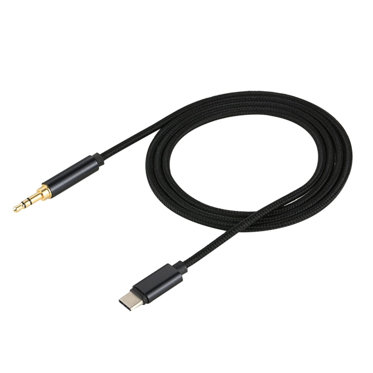 1m Weave Style Type-C Male to 3.5mm Male Audio Cable(Black) - Video & Audio Cable by buy2fix | Online Shopping UK | buy2fix