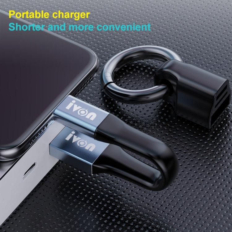 IVON CA90 3.1A Max USB to USB-C / Type-C Portable Data Cable with Ring, Length: 14.5cm (Dark Gray) -  by IVON | Online Shopping UK | buy2fix