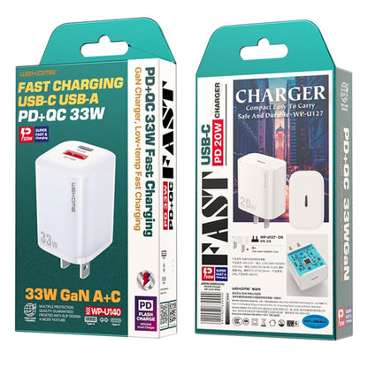 WK WP-U140 33W Power Series USB+USB-C/Type-C Fast Charger, Specifications: US Plug(White) - USB Charger by WK | Online Shopping UK | buy2fix