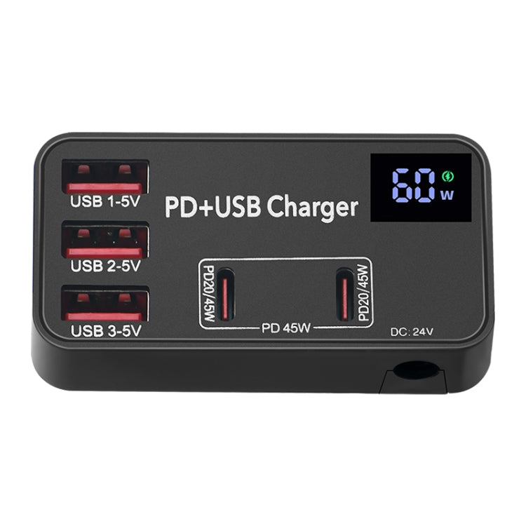 988B 5 in 1 DC 24V Dual USB-C/Type-C+3 USB Ports Multifunctional Digital Display Fast Charger - Multifunction Charger by buy2fix | Online Shopping UK | buy2fix