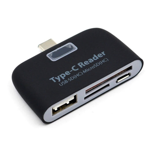 TF + SD Card + USB Port to USB-C / Type-C Adapter Card Reader Connection Kit with LED Indicator Light(Black) - U Disk & Card Reader by buy2fix | Online Shopping UK | buy2fix