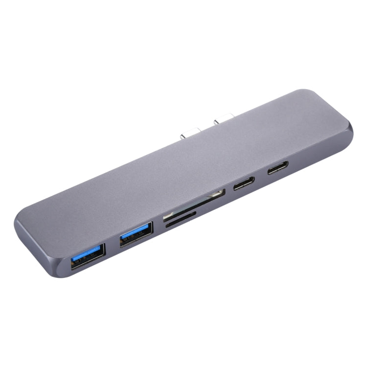 Multi-function Aluminium Alloy Dual USB-C / Type-C HUB Adapter with HDMI Female & 2 x USB 3.0 Ports & 2 x USB-C / Type-C Ports & SD Card Slot & TF Card Slot - Computer & Networking by buy2fix | Online Shopping UK | buy2fix