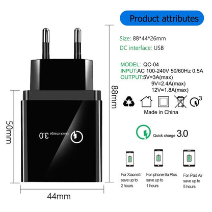 30W QC 3.0 USB + 3 USB 2.0 Ports Mobile Phone Tablet PC Universal Quick Charger Travel Charger, EU Plug(Black) - Mobile Accessories by buy2fix | Online Shopping UK | buy2fix