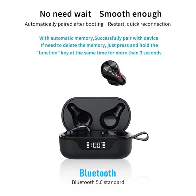 T8 Hifi Wireless Bluetooth 5.0 Earphone Waterproof Sports Gaming Earphone Noise Earbuds with LED Display(Black) - Bluetooth Earphone by buy2fix | Online Shopping UK | buy2fix