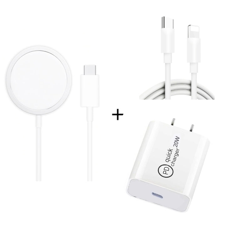 XJ-32 3 in 1 15W Magnetic Suction Wreless Charging + PD 20W USB-C / Type-C Travel Charging + USB-C / Type-C to 8 Pin Fast Charging Cable for iPhone Series, Plug Size:US Plug - Mobile Accessories by buy2fix | Online Shopping UK | buy2fix