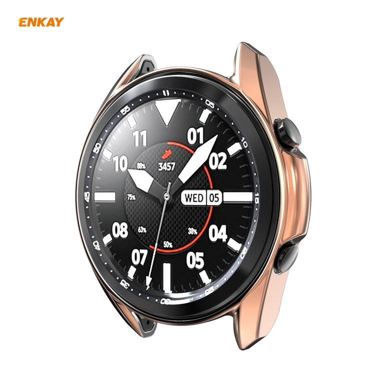 For Samsung Galaxy Watch 3 45mm 2 in 1 ENKAY Hat-Prince Electroplate Soft TPU Case + 0.2mm 9H 2.15D Curved Edge Tempered Glass Film(Rose Gold) - Watch Cases by ENKAY | Online Shopping UK | buy2fix