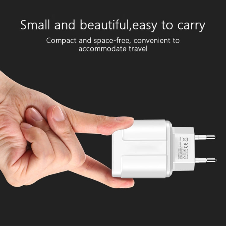 Dual USB Portable Travel Charger + 1 Meter USB to 8 Pin Data Cable, EU Plug(White) - Apple Accessories by buy2fix | Online Shopping UK | buy2fix