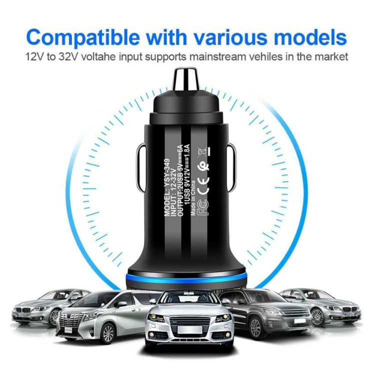 YSY-349 QC3.0 Dual USB Port Car Charger + 1m 3A USB to Micro USB Data Cable(Black) - Car Charger by buy2fix | Online Shopping UK | buy2fix