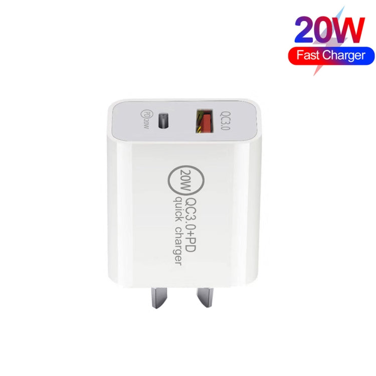 TCS-20WACA 20W PD Type-C + QC 3.0 USB Interface Fast Charging Travel Charger with USB to 8 Pin Fast Charge Data Cable AU Plug - USB Charger by buy2fix | Online Shopping UK | buy2fix