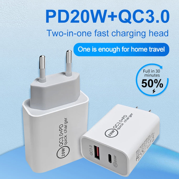 TCS-20WACA 20W PD Type-C + QC 3.0 USB Interface Fast Charging Travel Charger with USB to 8 Pin Fast Charge Data Cable AU Plug - USB Charger by buy2fix | Online Shopping UK | buy2fix