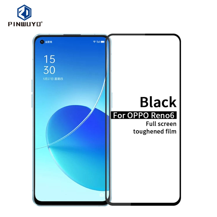 For OPPO Reno6 PINWUYO 9H 2.5D Full Screen Tempered Glass Film(Black) - OPPO Tempered Glass by PINWUYO | Online Shopping UK | buy2fix