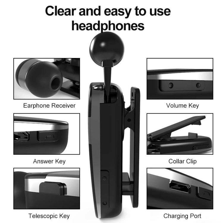 K53 Stereo Wireless Bluetooth Headset Calls Remind Vibration Wear-Clip Driver Auriculares Earphone For Phone(Black) - Bluetooth Earphone by buy2fix | Online Shopping UK | buy2fix