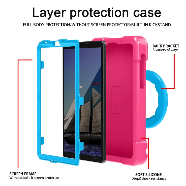 For Galaxy Tab A7 Lite T220/T225 PC + Silicone Shockproof Combination Case with 360 Degree Rotating Holder & Handle(Rose Red+Blue) - Tab A7 Lite T220 / T225 by buy2fix | Online Shopping UK | buy2fix