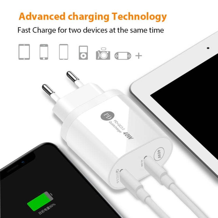 40W Dual Port PD / Type-C Fast Charger with Type-C to 8 Pin Data Cable, US Plug(White) - Apple Accessories by buy2fix | Online Shopping UK | buy2fix