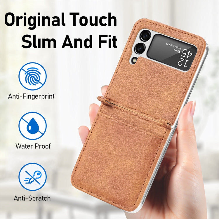 For Samsung Galaxy Z Flip3 5G Litchi Pattern Folding Leather Shockproof Card All-inclusive Case(Brown) - Samsung Accessories by buy2fix | Online Shopping UK | buy2fix