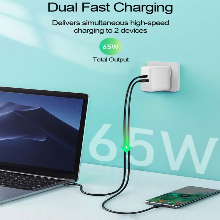 A6 65W QC 3.0 USB + PD Type-C Dual Fast Charging Laptop Adapter for MacBook Series, US Plug + UK Plug - Cable & Adapter by buy2fix | Online Shopping UK | buy2fix