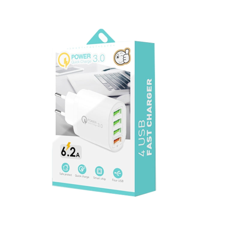 QC-04 QC3.0 + 3 x USB2.0 Multi-ports Charger with 3A USB to Type-C Data Cable, EU Plug(White) - Mobile Accessories by buy2fix | Online Shopping UK | buy2fix