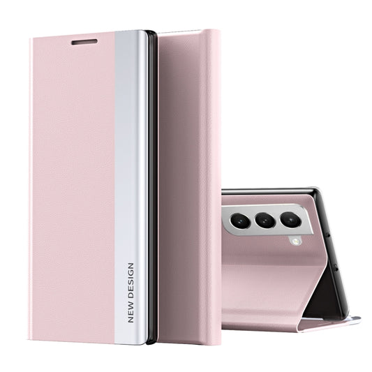 For Samsung Galaxy S22 5G Side Electroplated Magnetic Ultra-Thin Horizontal Flip Leather Case with Holder(Pink) - Samsung Accessories by buy2fix | Online Shopping UK | buy2fix