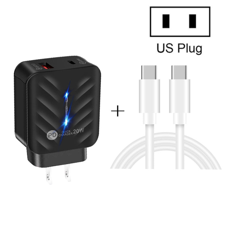 PD03 20W PD3.0 + QC3.0 USB Charger with Type-C to Type-C Data Cable, US Plug(Black) - Mobile Accessories by buy2fix | Online Shopping UK | buy2fix