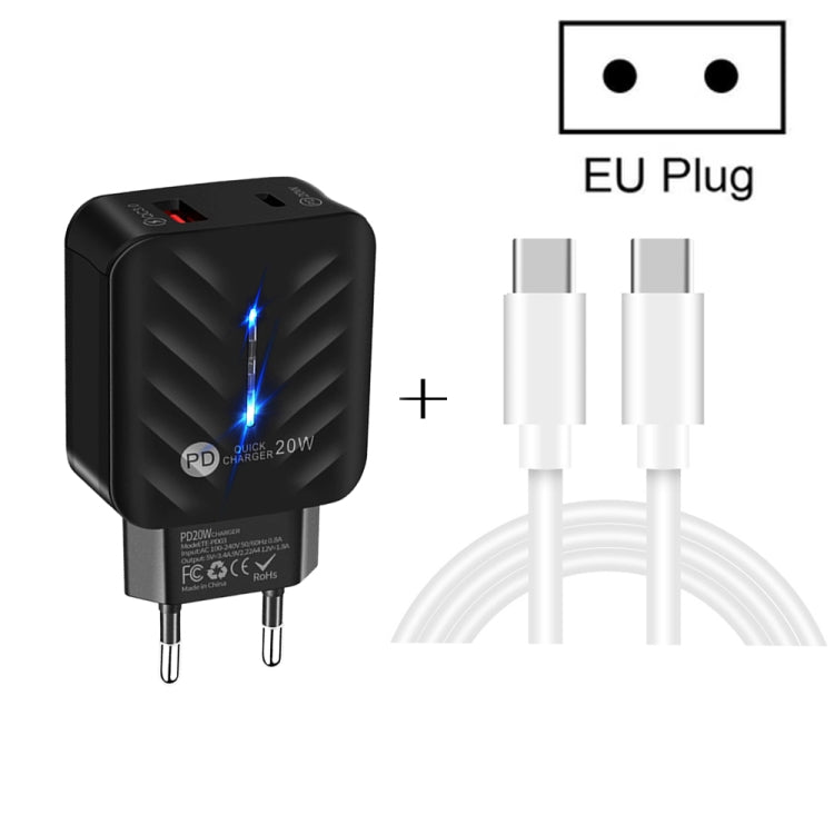 PD03 20W PD3.0 + QC3.0 USB Charger with Type-C to Type-C Data Cable, EU Plug(White) - Mobile Accessories by buy2fix | Online Shopping UK | buy2fix