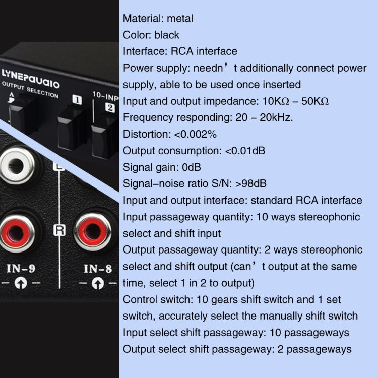 B059 10 In 2 Out / 2 In 10 Out 2-Way RCA Switch Audio Frequency Signal Select Shift Device Loudspeaker Box - Consumer Electronics by buy2fix | Online Shopping UK | buy2fix