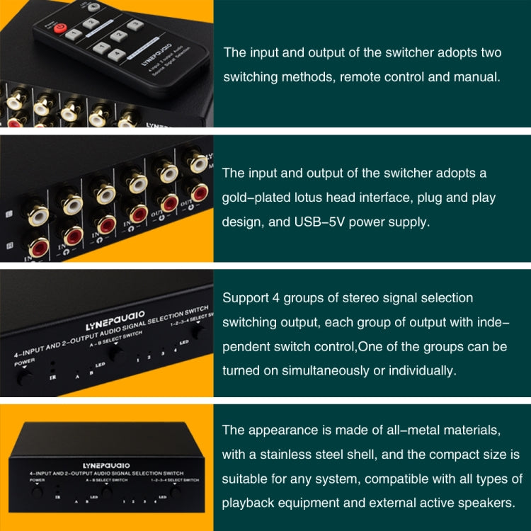 4 In 2 Out / 2 In 4 Out RCA Audio Signal Selector Switch Device with Remote Control - Consumer Electronics by buy2fix | Online Shopping UK | buy2fix
