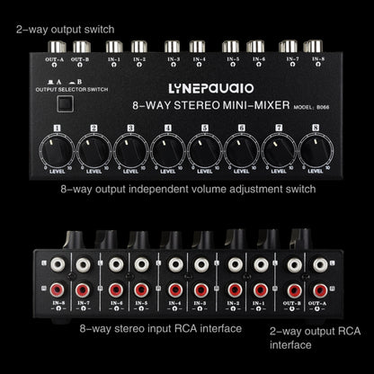 B066 Mini Stereo 8 Channel RCA Non Source Sound Passive Mixer, No Power Supply - Consumer Electronics by buy2fix | Online Shopping UK | buy2fix