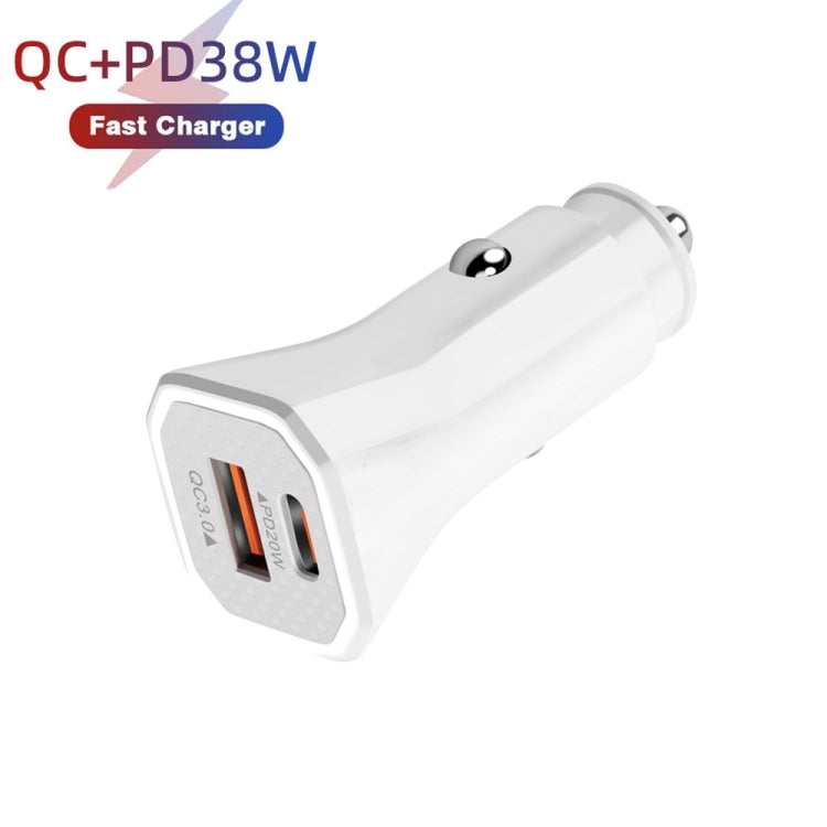 TE-P22 38W PD USB-C / Type-C + QC3. 0 USB Car Charger with 1m USB to 8 Pin Data Cable(White) - Car Charger by buy2fix | Online Shopping UK | buy2fix