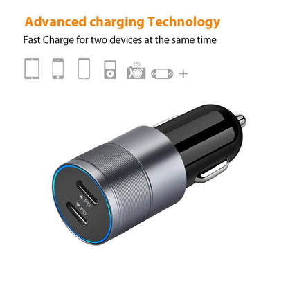 Dual PD 3.0 40W USB-C / Type-C Car Charger with 1m USB-C / Type-C to 8 Pin Data Cable(Grey) - In Car by buy2fix | Online Shopping UK | buy2fix