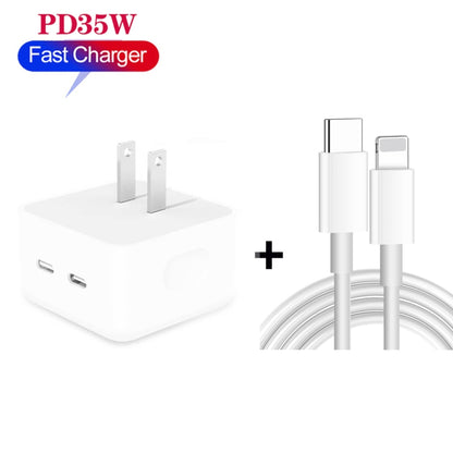 PD 35W Dual USB-C / Type-C Ports Charger with 2m Type-C to 8 Pin Data Cable, US Plug - Apple Accessories by buy2fix | Online Shopping UK | buy2fix