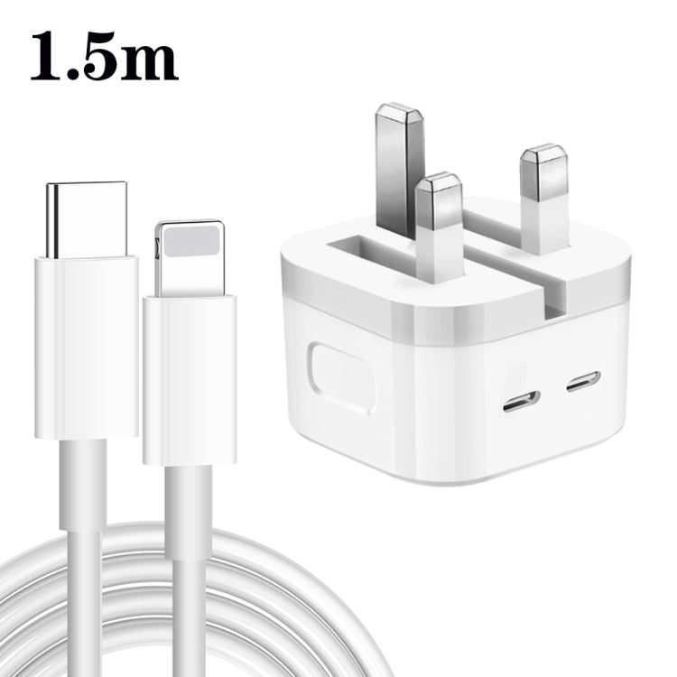 PD 35W Dual USB-C / Type-C Ports Charger with 1.5m Type-C to 8 Pin Data Cable, UK Plug - Apple Accessories by buy2fix | Online Shopping UK | buy2fix