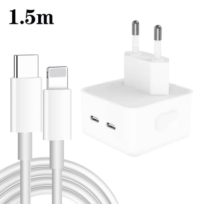 PD 35W Dual USB-C / Type-C Ports Charger with 1.5m Type-C to 8 Pin Data Cable, EU Plug - USB Charger by buy2fix | Online Shopping UK | buy2fix