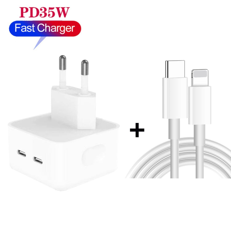 PD 35W Dual USB-C / Type-C Ports Charger with 1.5m Type-C to 8 Pin Data Cable, EU Plug - USB Charger by buy2fix | Online Shopping UK | buy2fix